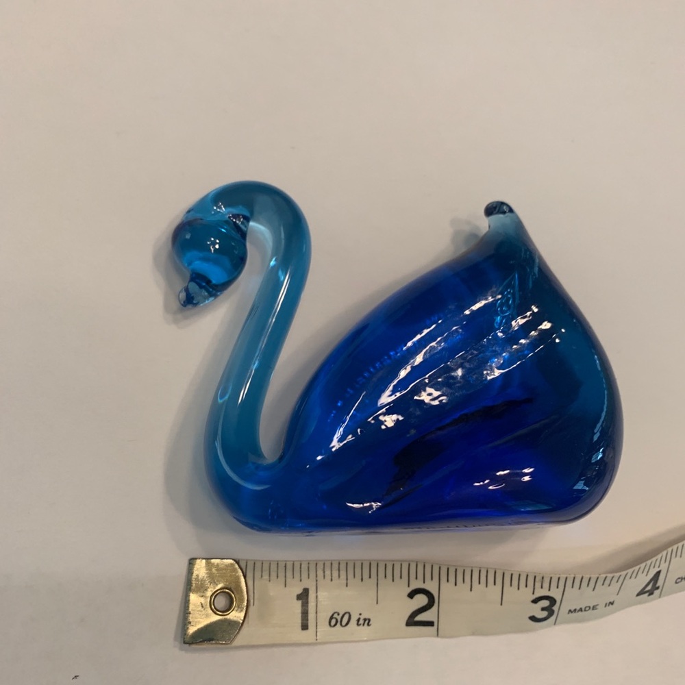 Hand blown vintage small blue glass swan